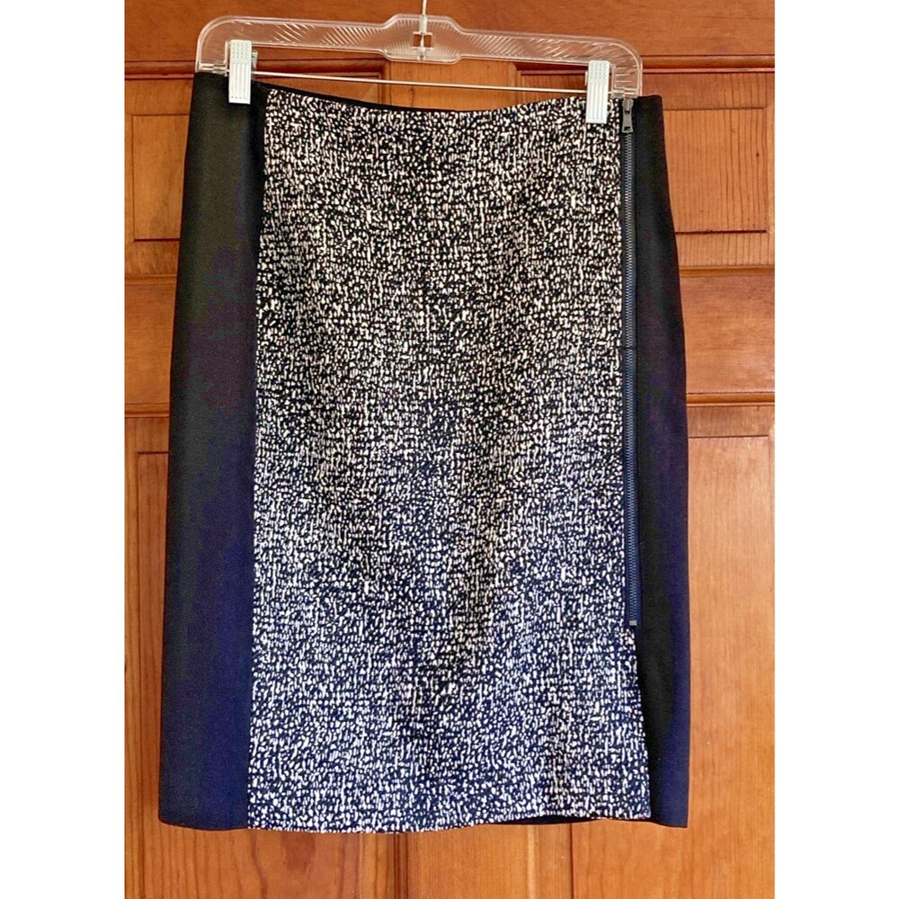 Ann Taylor Womens 6 Black White Textured Colorblock Side Zip Pencil Skirt Office